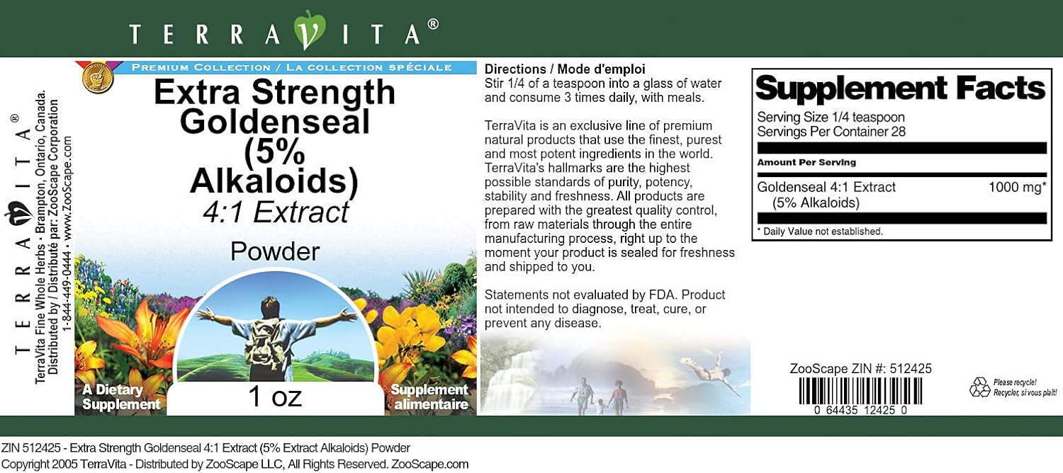 Extra Strength Goldenseal 4:1 Extract (5% Alkaloids) Powder (1 oz, ZIN: 512425) - 3 Pack
