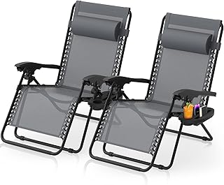 Suteck Zero Gravity Chairs Set of 2, Zero Gravity Lounge Chair w/Upgraded Lock, Big Cup Holder and Pillow, Reclining Patio...