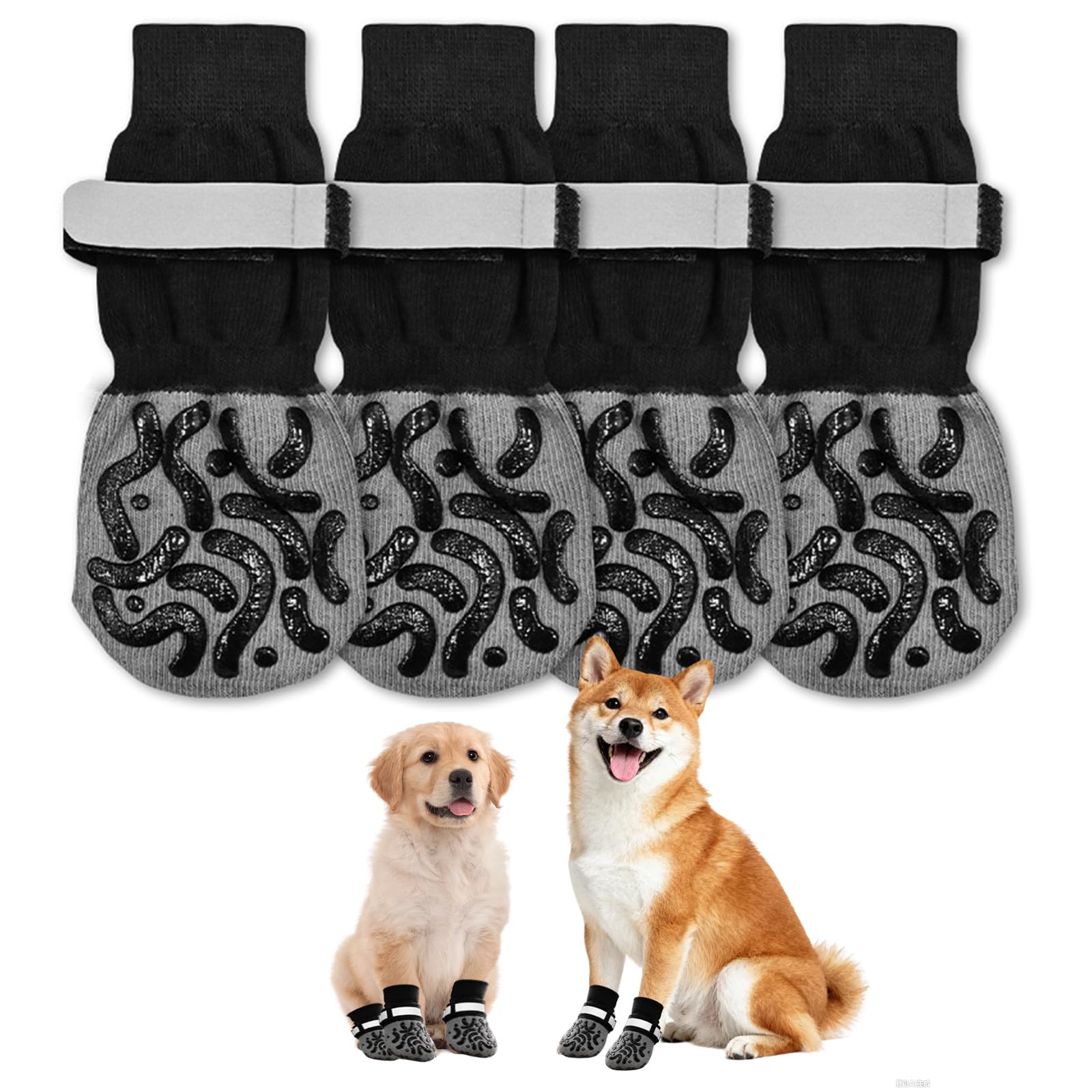 2 Pairs Anti Slip Dog Socks with Grips, Paw Protectors for Indoor Floors