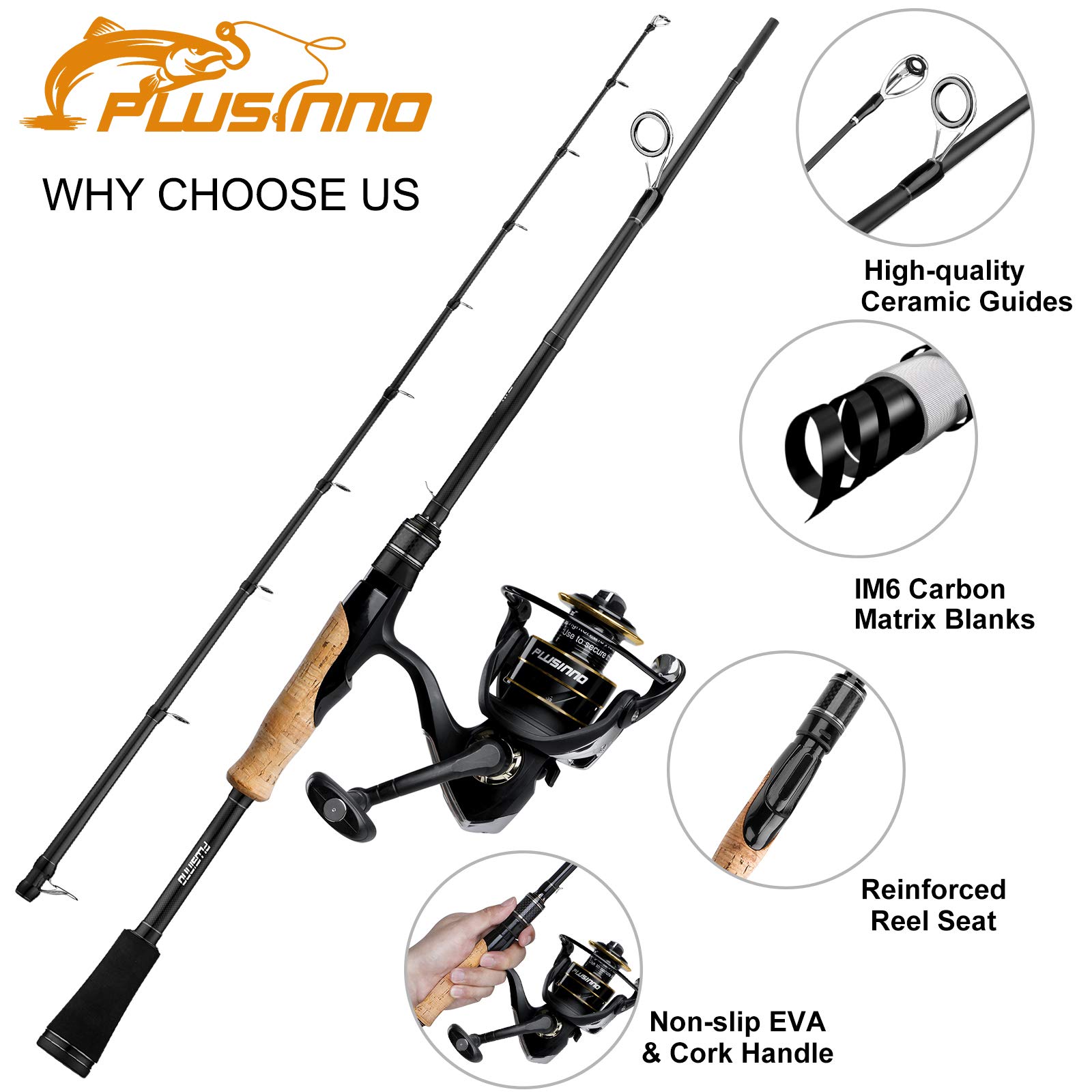 PLUSINNO Elite Hunter 7FT Fishing Rod, IM 6 Graphite Spinning Rod