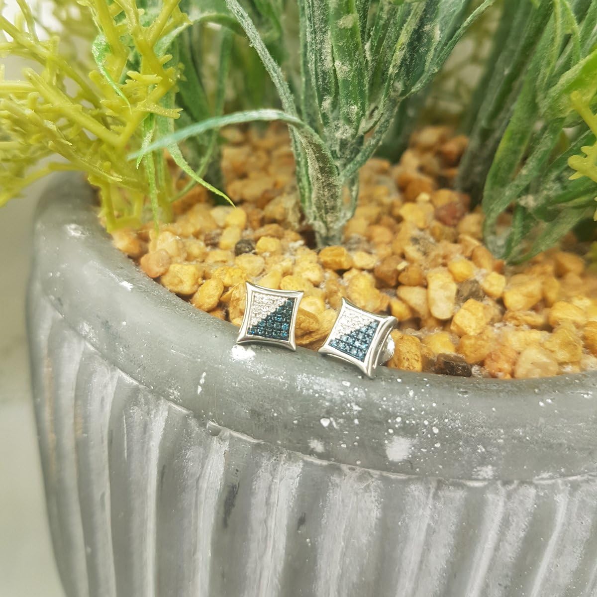 Dazzlingrock Collection 0.10 Ctw Natural Round Blue & White Diamond 7mm Kite Micropave Hip Hop Iced Out Studs in 925 Sterling Silver, Unisex Design Ladies,Mens Real Diamond Earrings