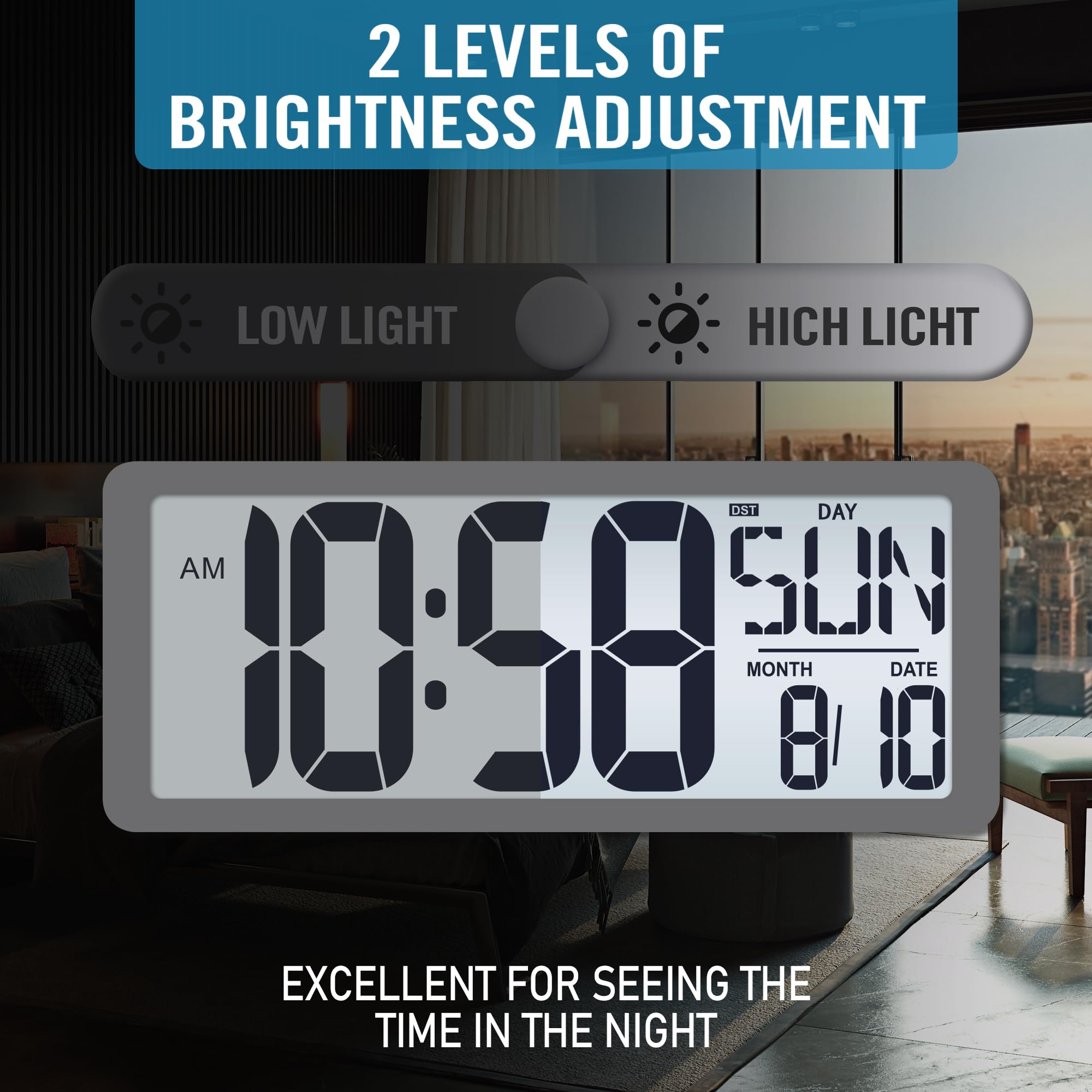 Große digitale Wanduhr mit Hintergrundbeleuchtung, 38,1 cm, Wecker, mit Tag, Datum und Temperatur, Jumbo-Display, digitaler Countup-Down-Timer, Uhr für Senioren, Zuhause, Schlafzimmer, Büro