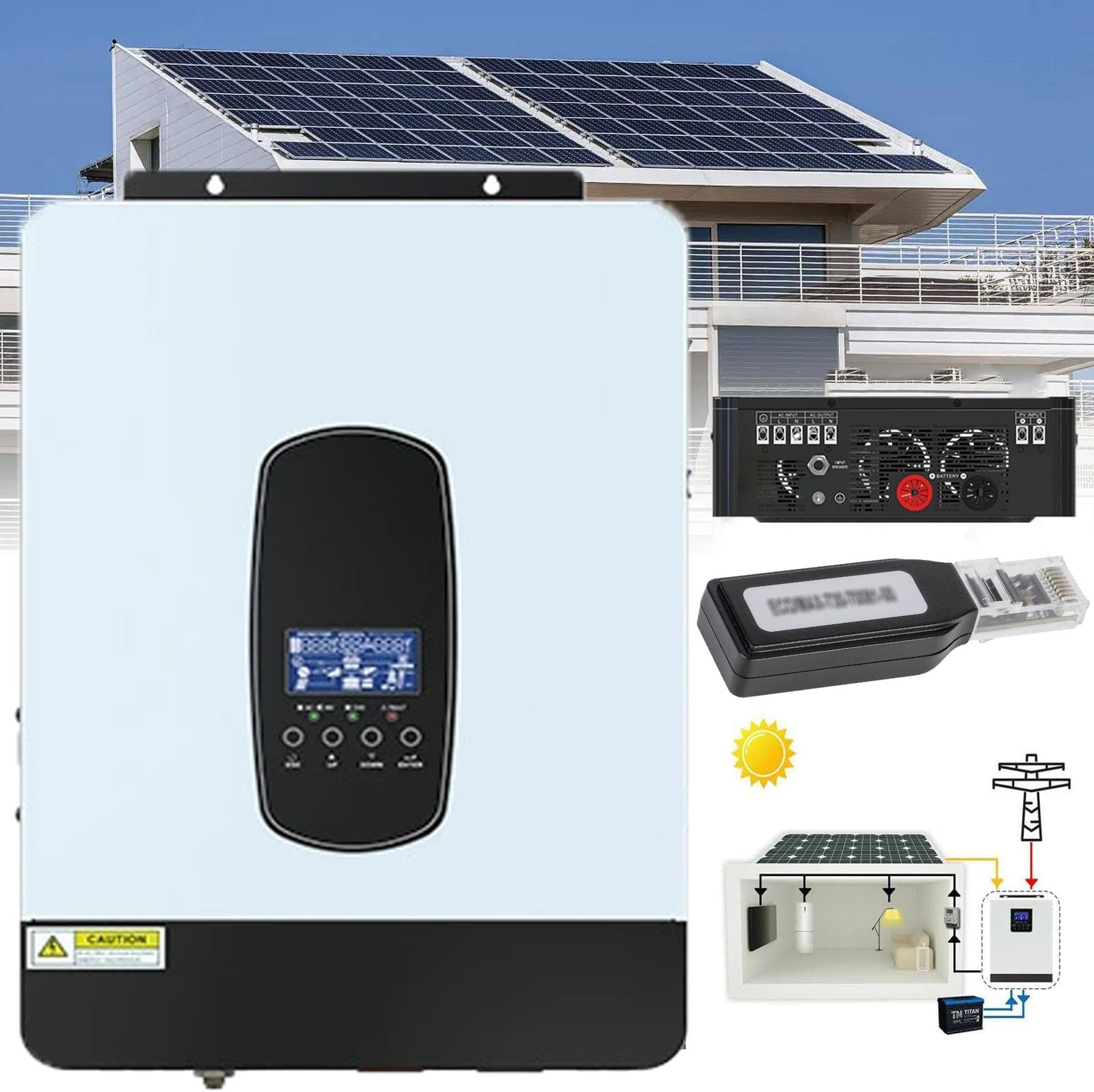 60a/80a Pwm Solar Charge Controller, Input 12/24vdc - Output 220v, 1800w 12v / 3000w 24v / 3800w 24v Hybrid Multi-Function Inverter, Mains Power Mode/Solar Power Mode,24V-3.0KW