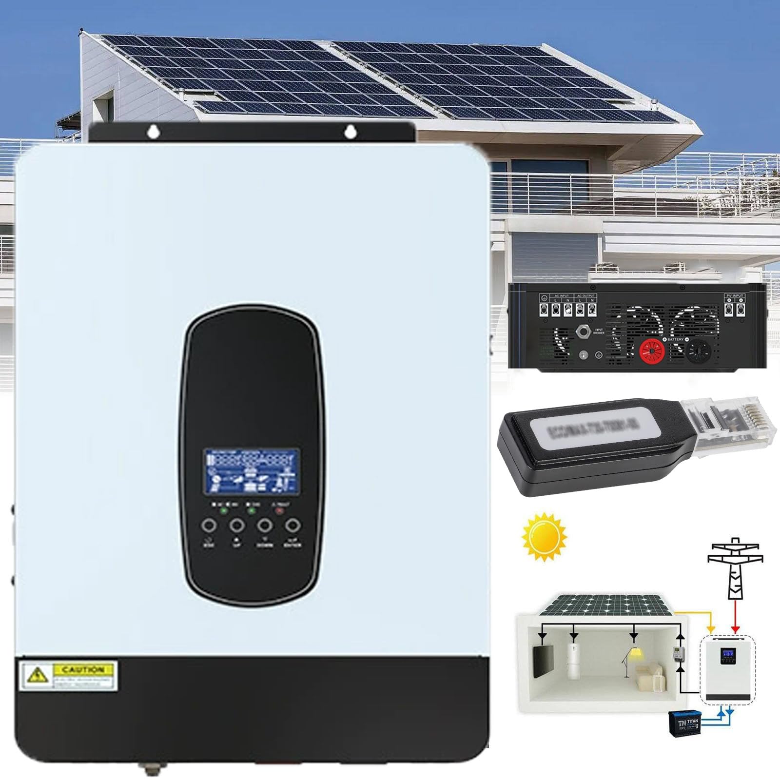 60a/80a Pwm Solar Charge Controller, Input 12/24vdc - Output 220v, 1800w 12v / 3000w 24v / 3800w 24v Hybrid Multi-Function Inverter, Mains Power Mode/Solar Power Mode,24V-3.0KW