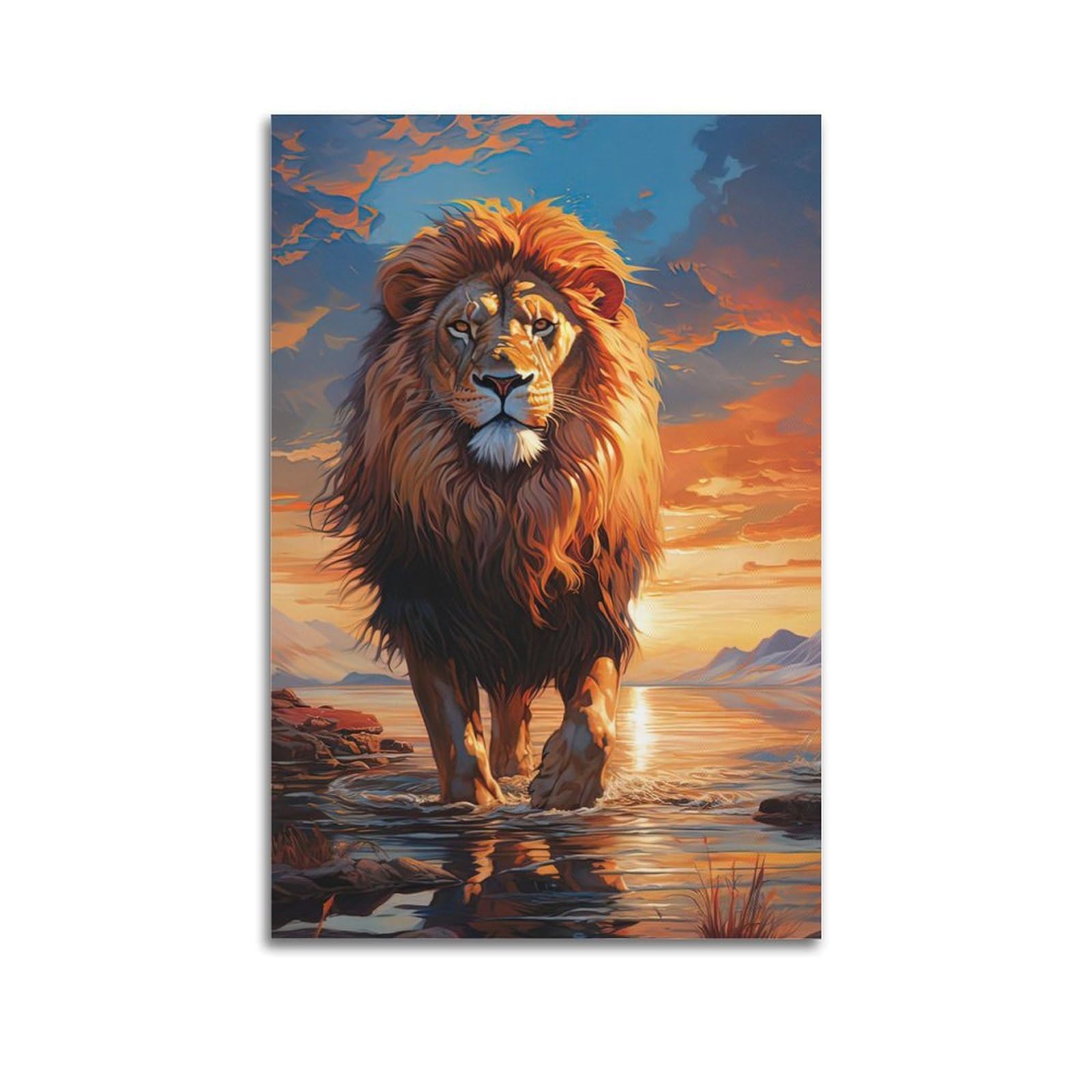 WPHSFX Wildlife Artwork Poster Lions Walking in The River Poster Decorative Painting Canvas Wall Posters And Art Picture Print Modern Family Bedroom Decor Posters 12x18inch(30x45cm)