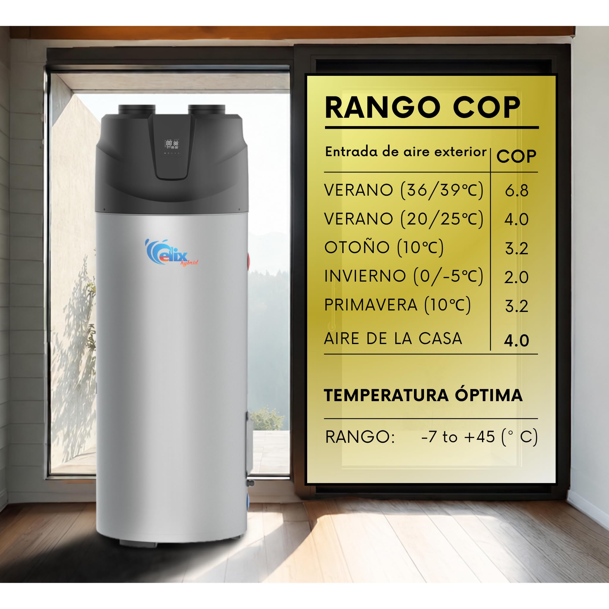 Termo eléctrico Calentador de agua Bomba de calor Nuevo R290 Elix 200l Boiler