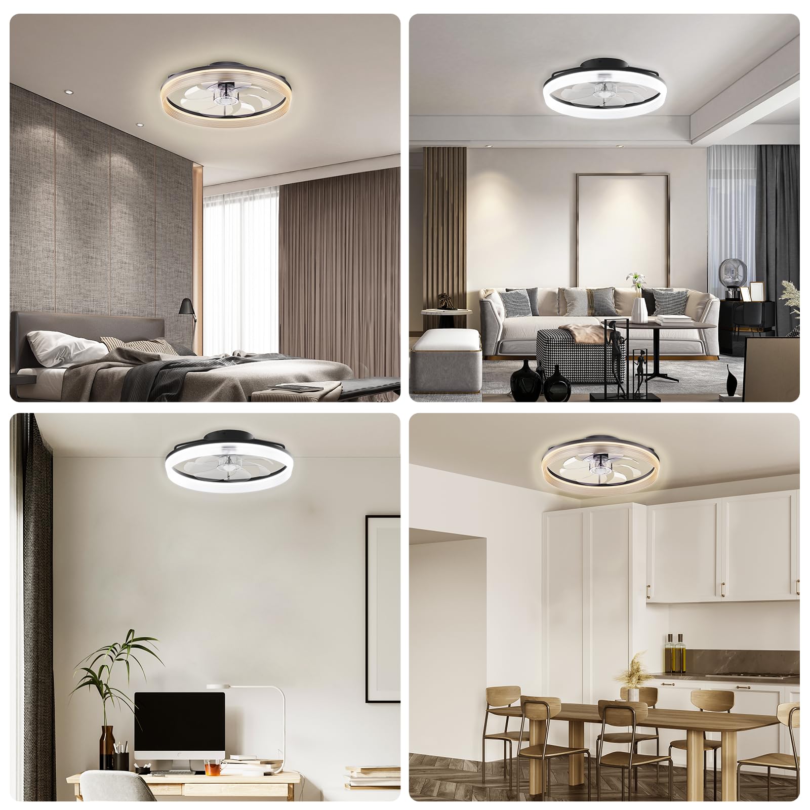 FIMEI Ventilatori da soffitto con luce 50 cm, Telecomando e APP, Ventilatore reversibile a 6 velocità e regolazione continua della luce, Ventilatore da soffitto silenzioso con lampade, timer