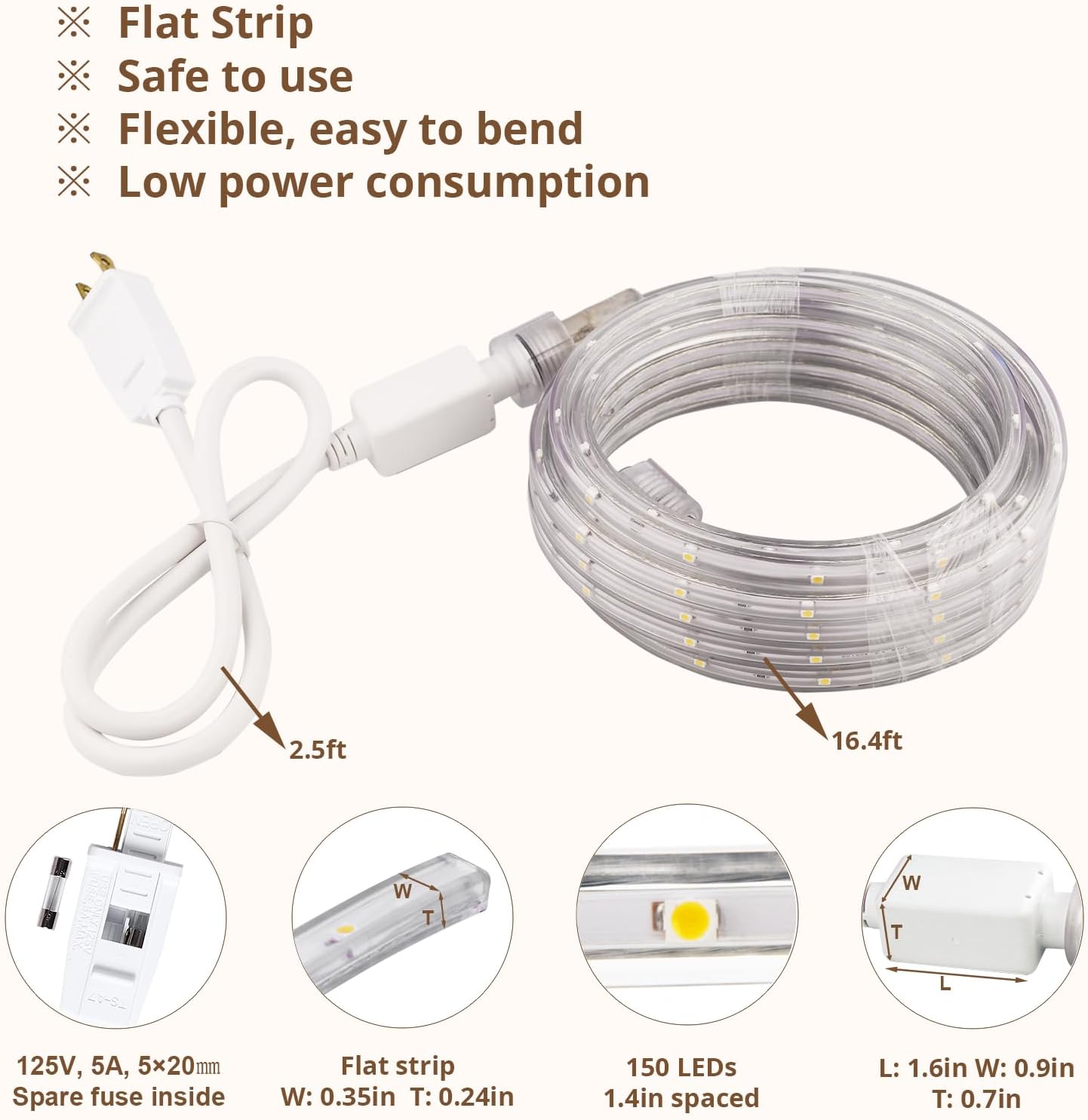 LED Rope Lights, 33Feet Blue Flat Flexible Strip Light, Plug in Novelty Lighting, Connectable and Waterproof for Home Christmas Holiday Garden Patio Party Decoration