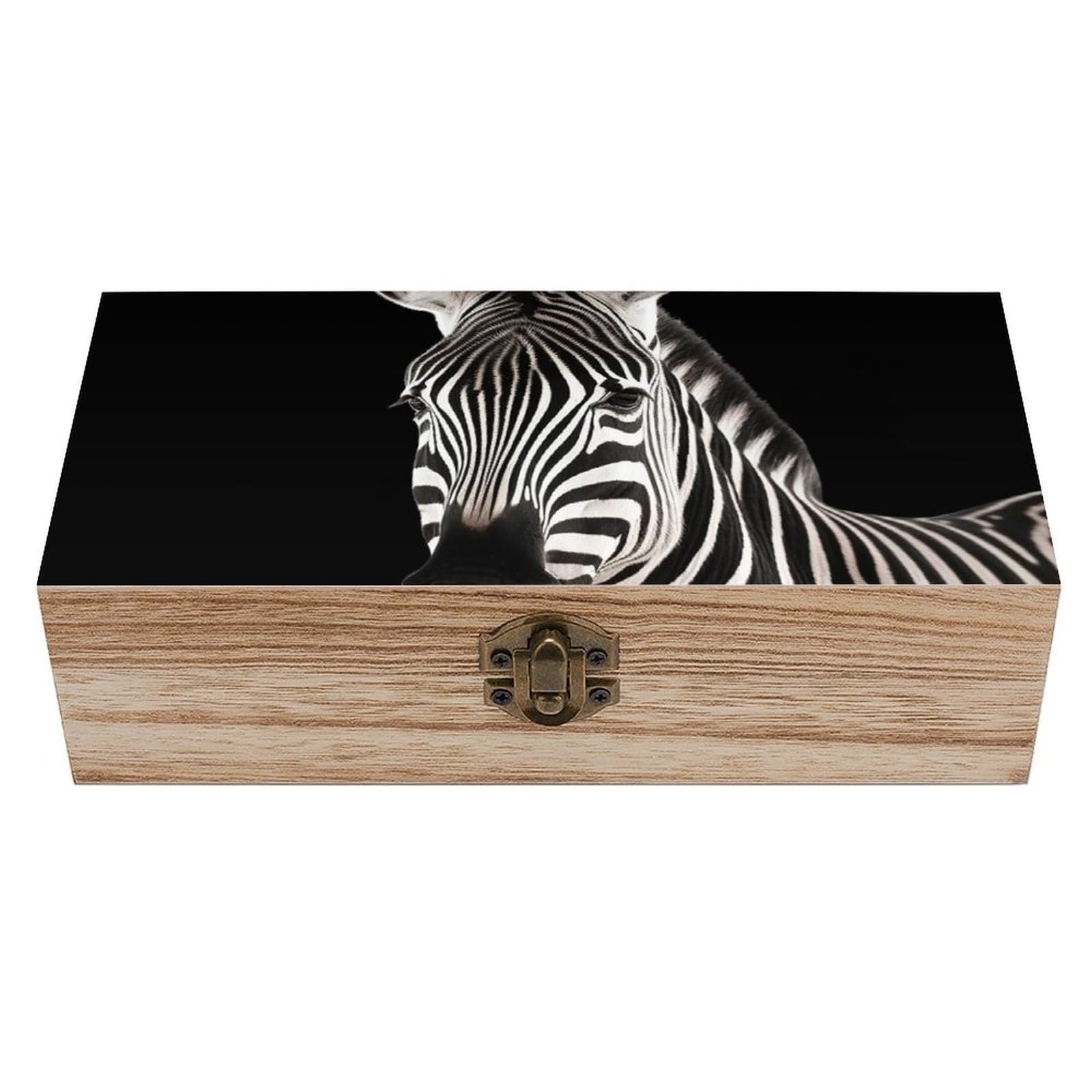 HLBSDM Zebra Memory Jewelry Wooden Box, Large Wooden Treasure Chest Boxes with Hinged Lid, Photos Storage Case for Women Men, Wooden Keepsake Box, 7.9'' X 3.9'' X2.3''