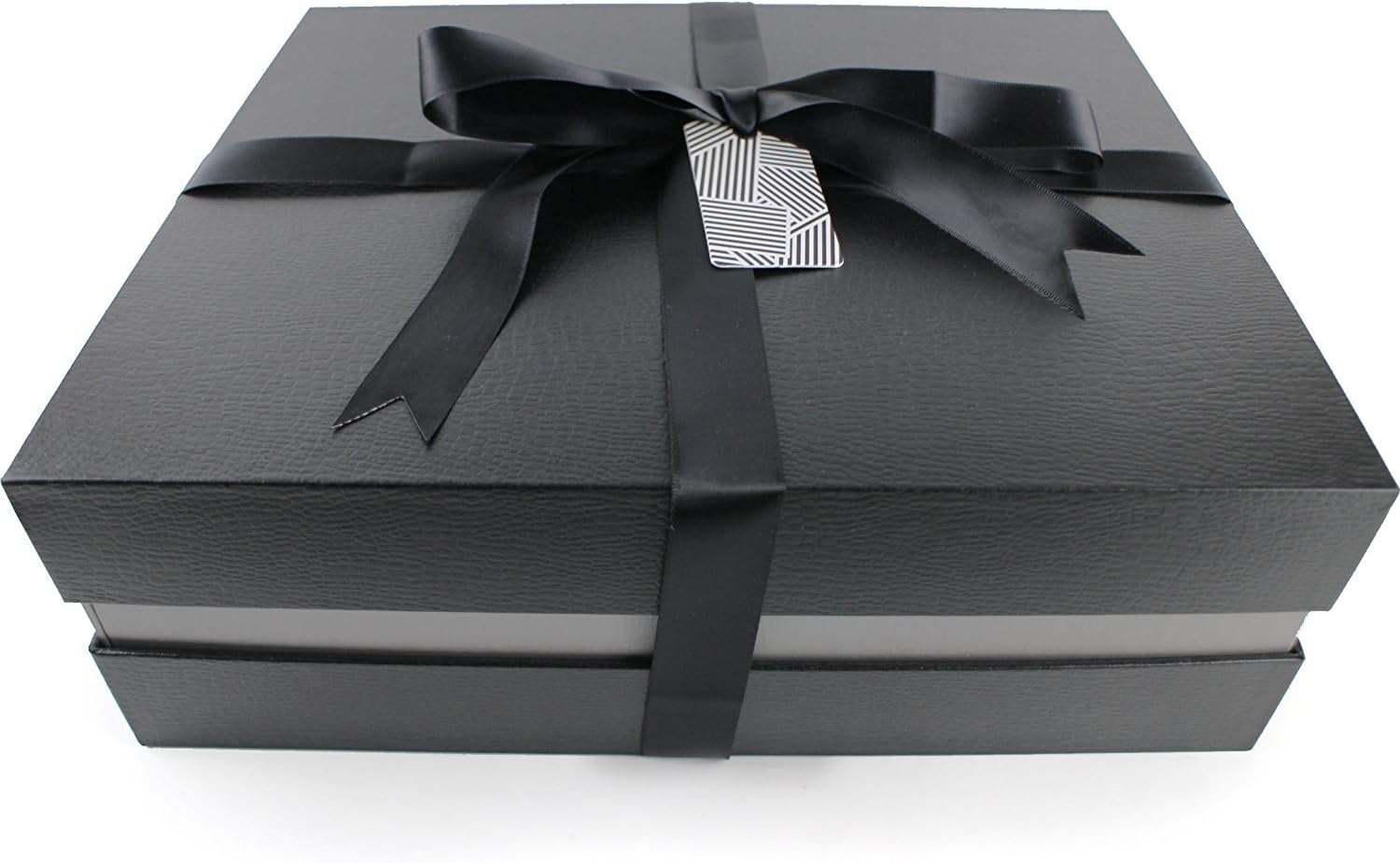 Black Large Fancy Gift Box - Complete Kit | Large 13 x 11 x 4.5 inches | Black Crocodile Exterior (Miami Silver)