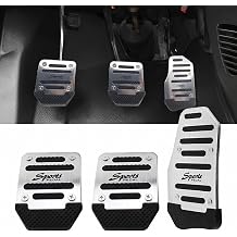 3 PCS Car Non-slip Pedal Pads Set, Alloy Scratch-resistant Manual Transmission Brake Pad Cover, Sporty-style Striped Accelerator Protector, for Most Cars, Trucks, SUVs Silver