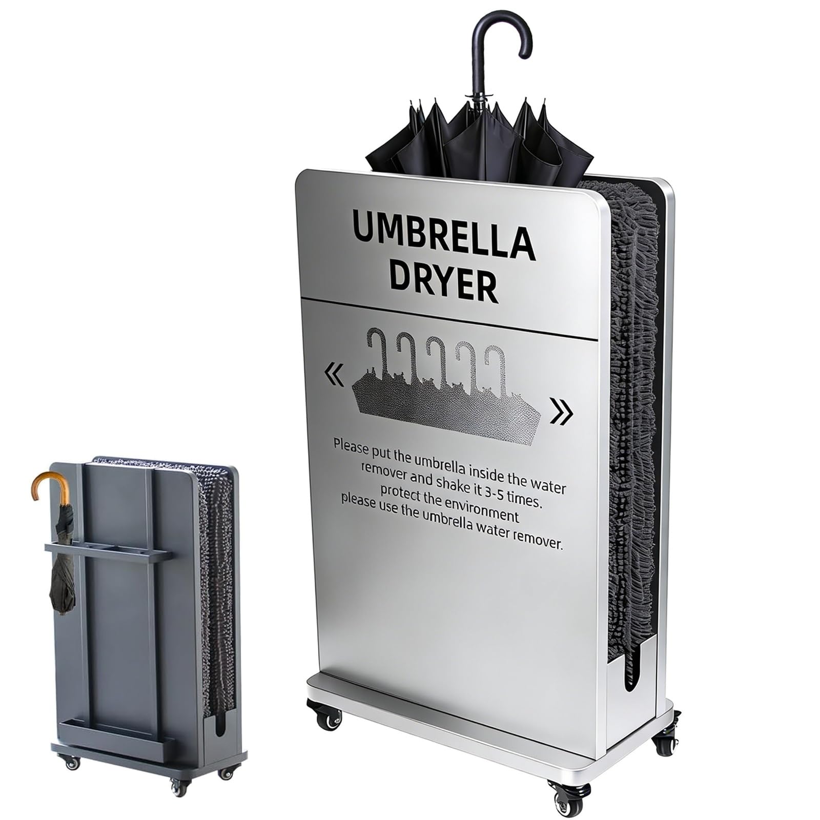 Support de sèche-Parapluie Commercial, Machine de séchage pour enlever l'eau de Pluie, Support de parapluies Absorbant l'eau avec Roues, bac à Eau Amovible de 3 litres et tampons absorbants,