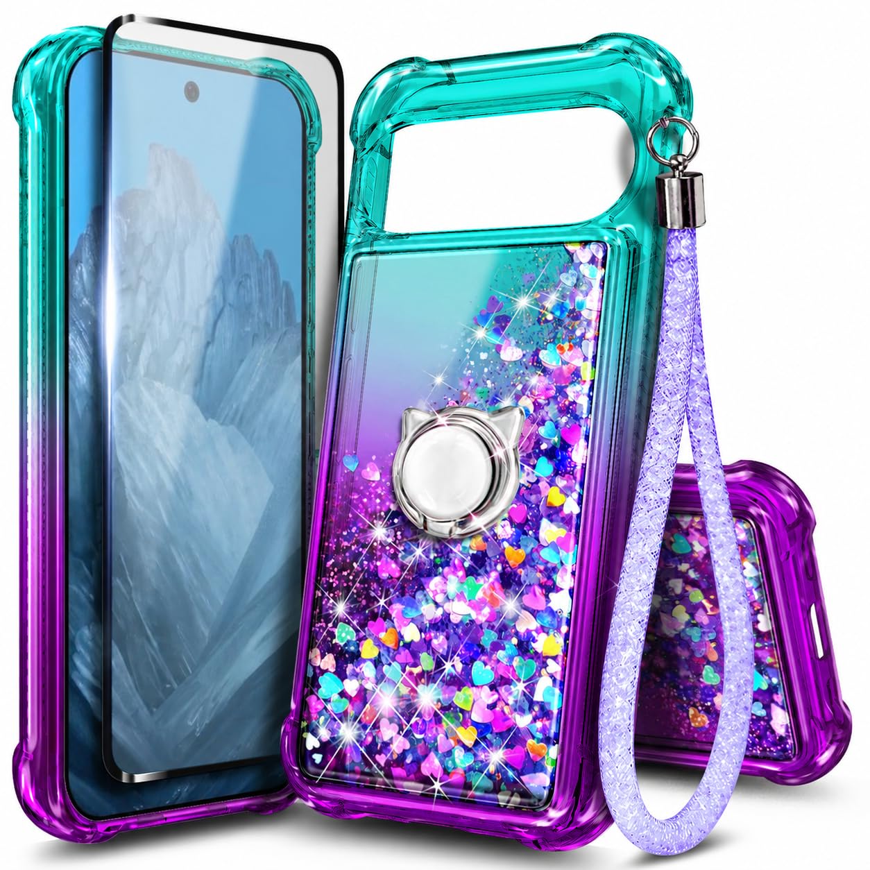NGB for Google Pixel 10/10 Pro Case, Cute Liquid Glitter, Aqua/Purple