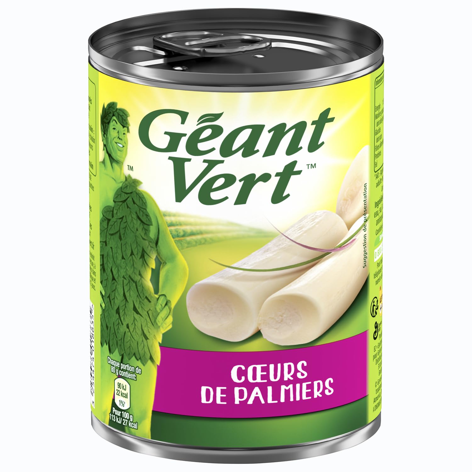 GEANT VERT Cœurs de Palmiers en Conserve - Format 220 g - Boîte Métallique avec Ouverture Facile - Idéal pour Salades et Apéritifs - Sans Conservateur - Lot de 3