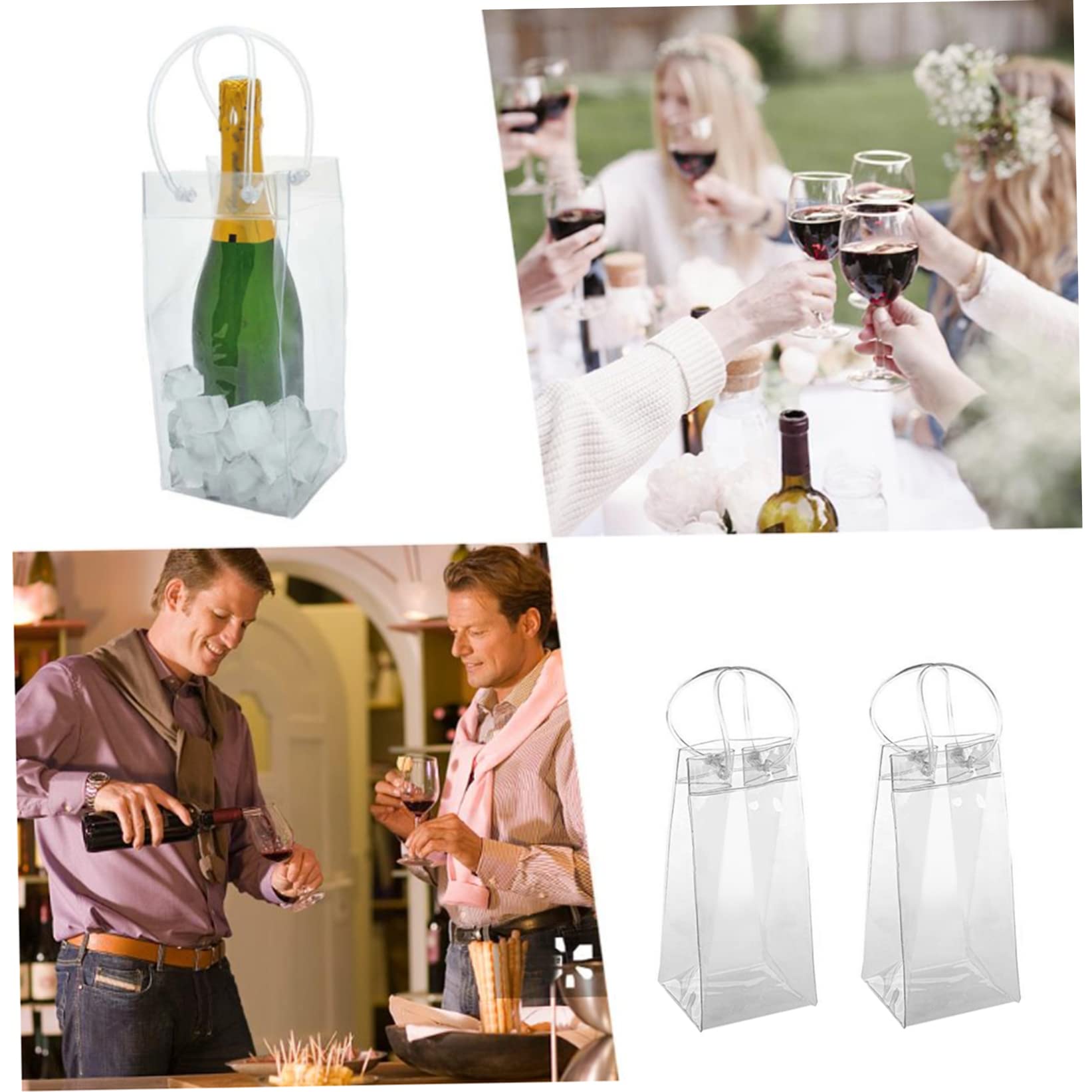 Bolso de refrigerador de vino transparente PVC Portable Botella de vinos Bolsa Bolsa de champán bolsa de hielo con mango para fiesta de cerveza al aire libre 10pcs