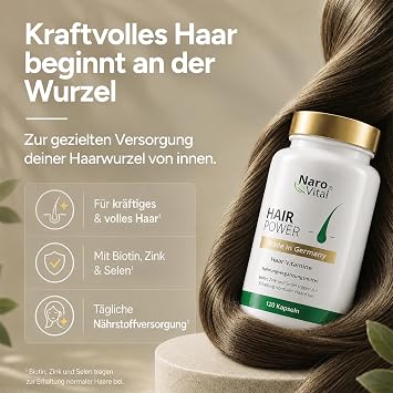 narovital hair power hair vitamins high dosage with biotin zinc selenium opc millet extract (rich in silicon and silica) 120 capsules (2 months) for hair & beard growth