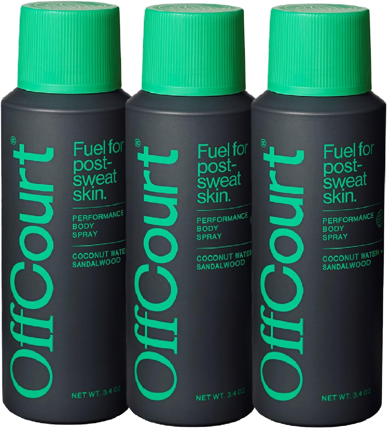 OffCourt - Natural Deodorant Body Spray for Men and Women - Aluminum Free - Whole Body Deodorant for Women and Men - Long-Lasting Coconut Water and Sandalwood Scent, 3.4 Ounce (Pack of 3)