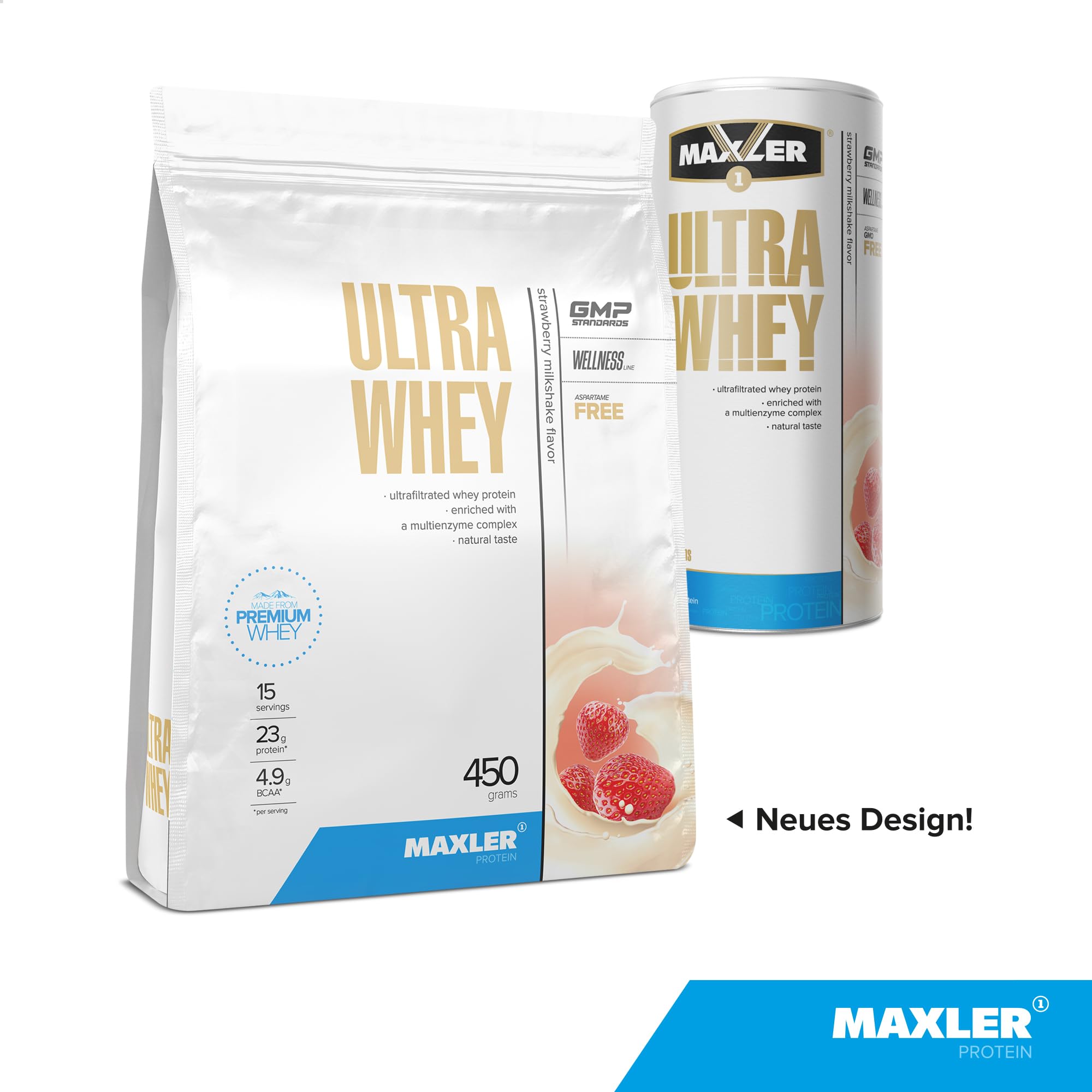 Maxler Ultra Whey Protein - Proteine Whey - Proteines musculation - Whey Isolate - Whey Protein Milkshake à la Fraise - 450g de proteine whey