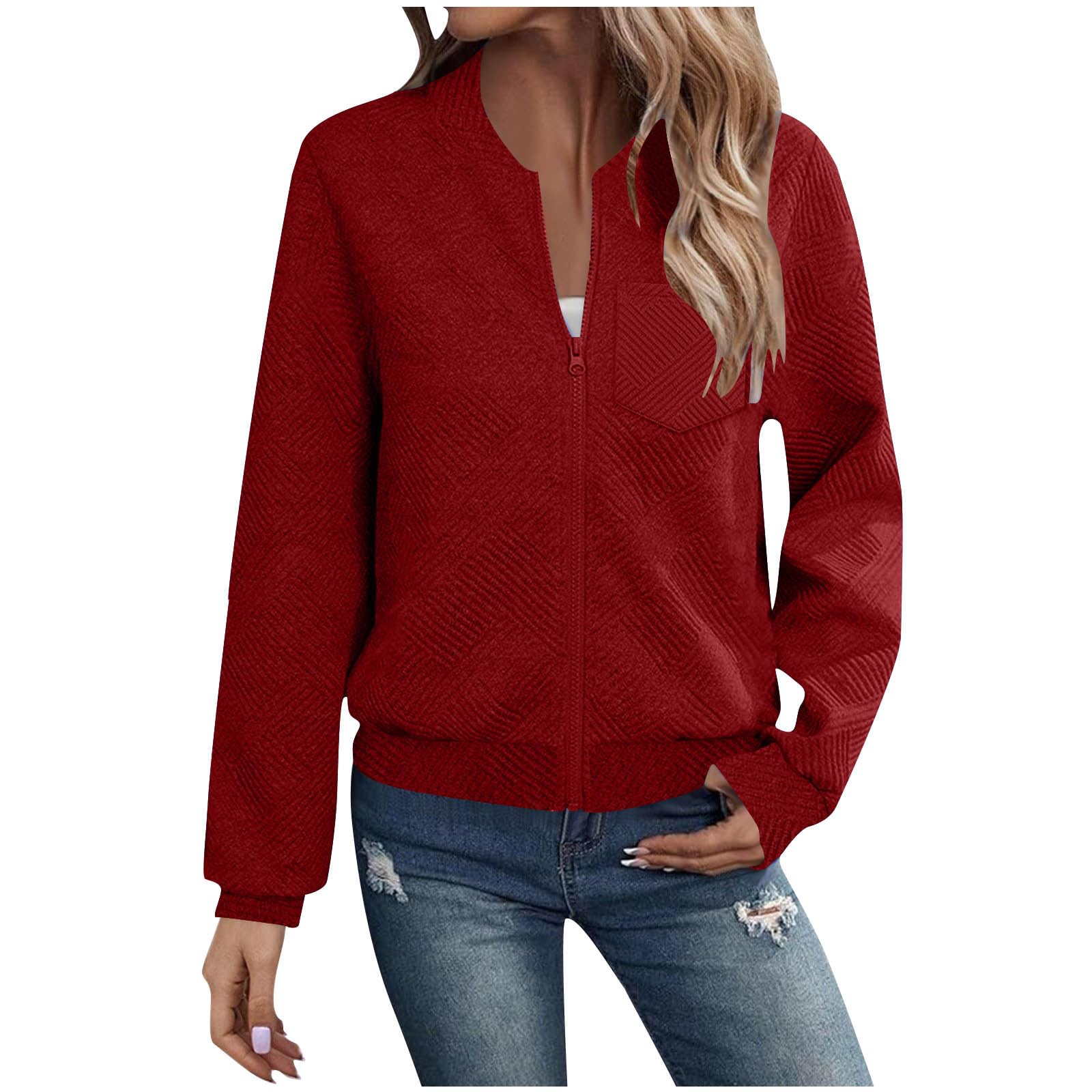 HAOLEI Sudaderas Mujer Sin Capucha Chaqueta Chándal con Cremallera Cuello Redondo Sudaderas Manga Larga con Bolsillo Color Sólido Sweatshirt Informal Sueltos Cómoda Outwear Otono Invierno 2025