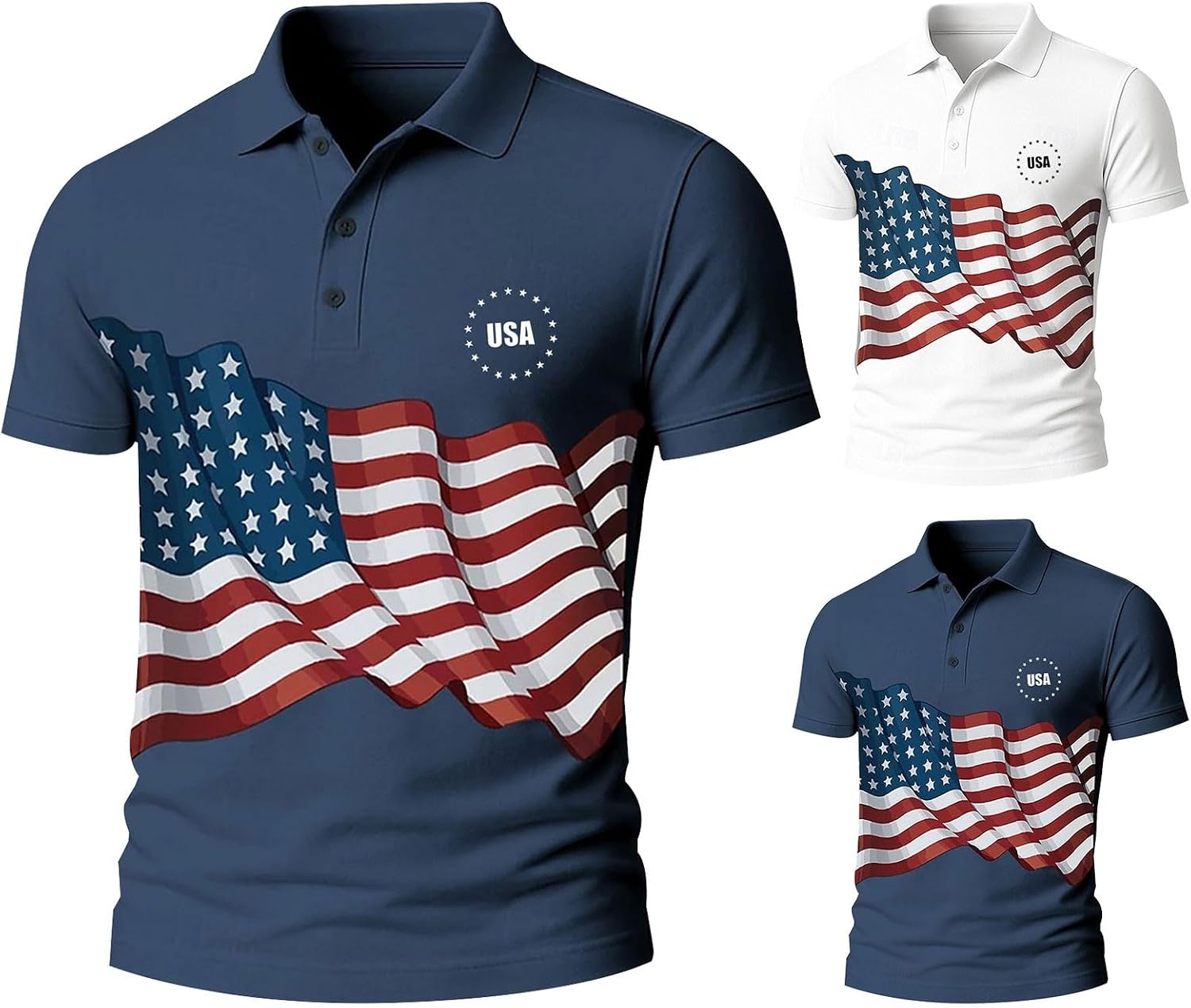 Funny 4th of July Shirts for Men Patriotic Golf Shirts American Flag Polo Shirt USA Clothing Fashion Tops Summer Tee