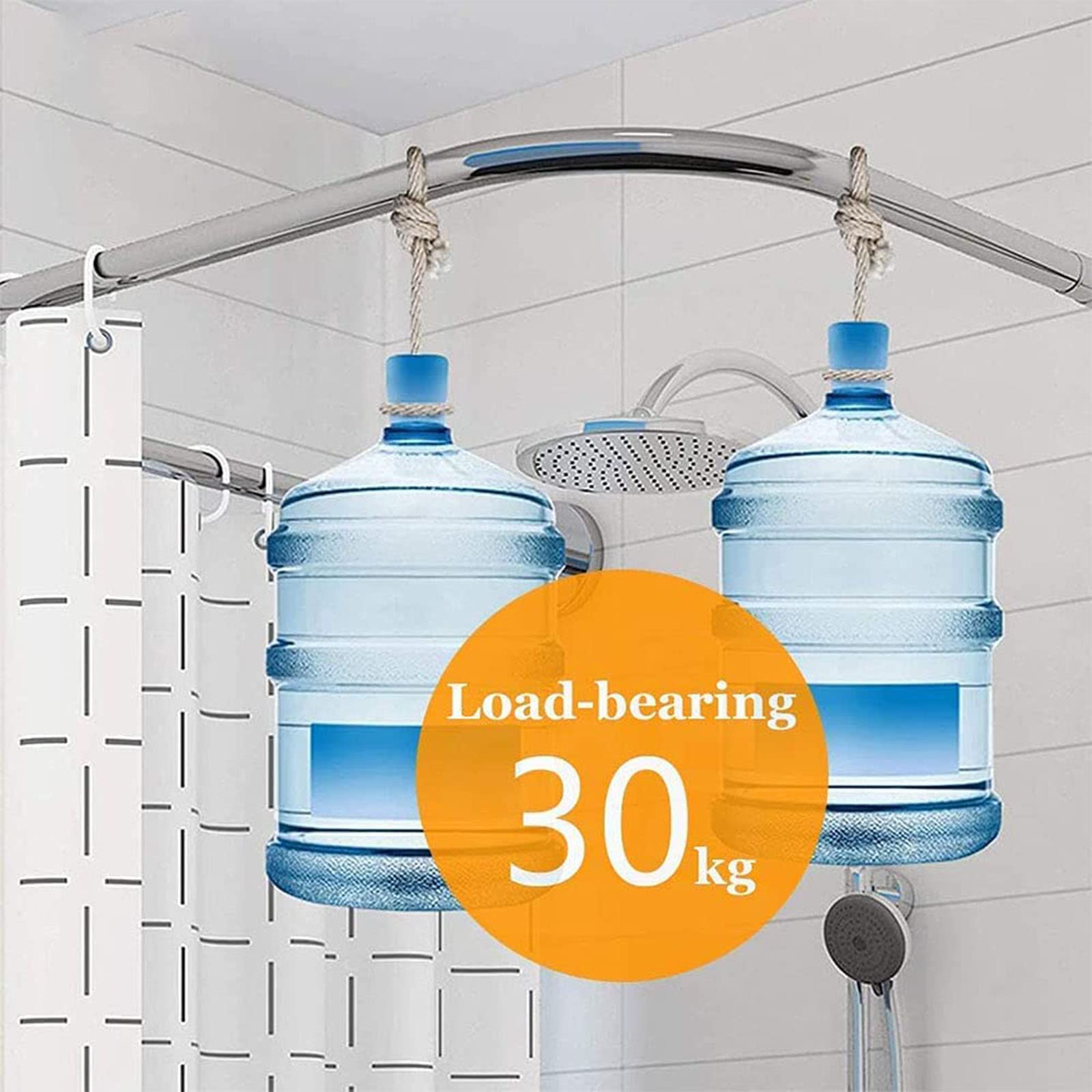 Barra de ducha ajustable en U Sd sin taladro de acero inoxidable 304 barra de esquina negra ideal para baño, cocina, sala de estar, 90 x 90 x 90 cm, diseño de ahorro de espacio
