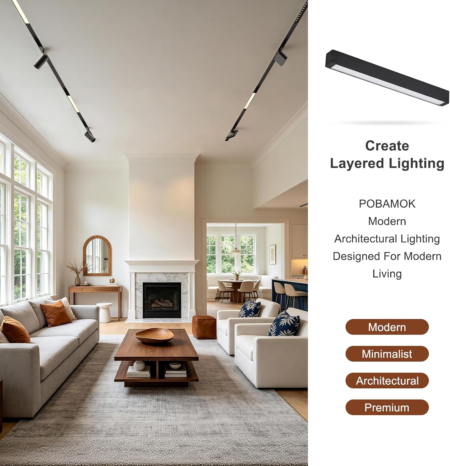 2-Pack 15W Linear LED Track Light, Adjustable 3000K-6000K Floodlight | 24V Magnetic Lighting Fixture for Modern Recessed Ceiling Systems, Kitchen Living Room Office ETL Certified