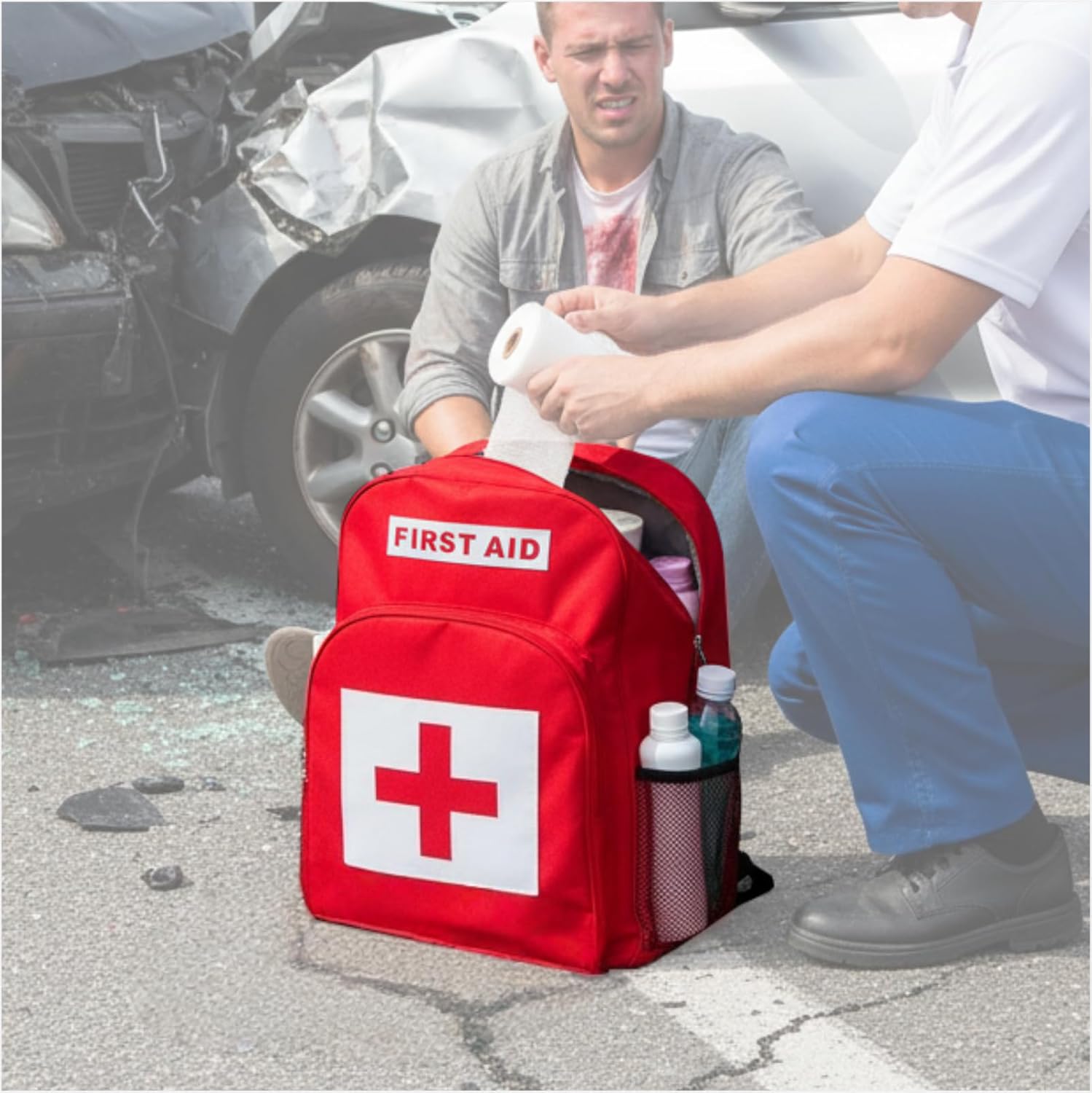 First Aid Backpack, Emergency Storage Bag, 300D Oxford Fabric Med Supply Bag for Daily Use and Travel (5PCS)