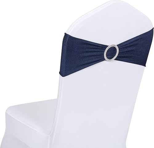 Vista 20 de Obstal 50 cintas elásticas de elastano para sillas de recepción de boda, bandas elásticas universales para sillas con hebilla deslizante para Negro