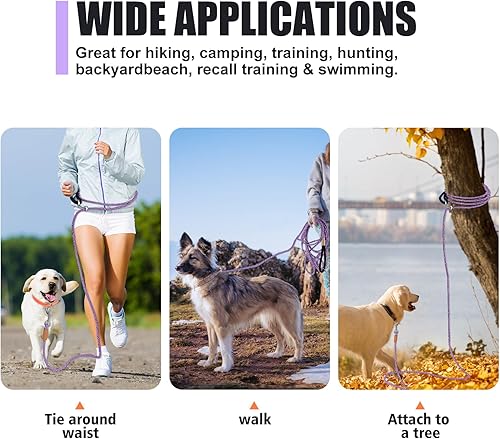 Miniatura 7 de lynxking Correa larga reflectante para perros de 15 pies, 30 pies y 50 pies, correa de entrenamiento para perros, mango acolchado, cuerda resistente