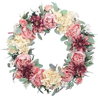 24" Pink Peony Wreath,Front Door Wreath, Pink Floral Bud Wreath for Indoor Outdoor Homer, Wedding, Mother’s Day, Thanksgiving