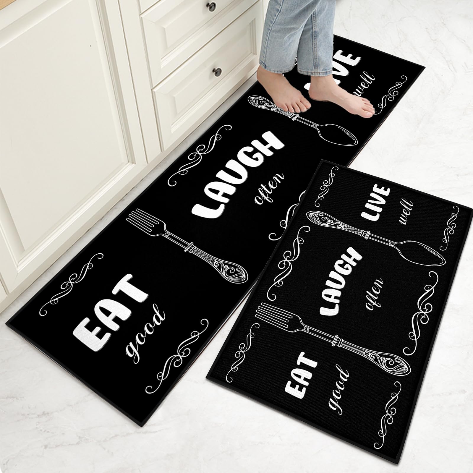 Hoimlm Kitchen Mat Sets Non slip Washable, 2 Pcs Kitchen Rugs and Mats, Anti Fatigue Kitchen Rug Sets for Home Decoration Office Standing Desk (Style L, 40x60+40x120cm)