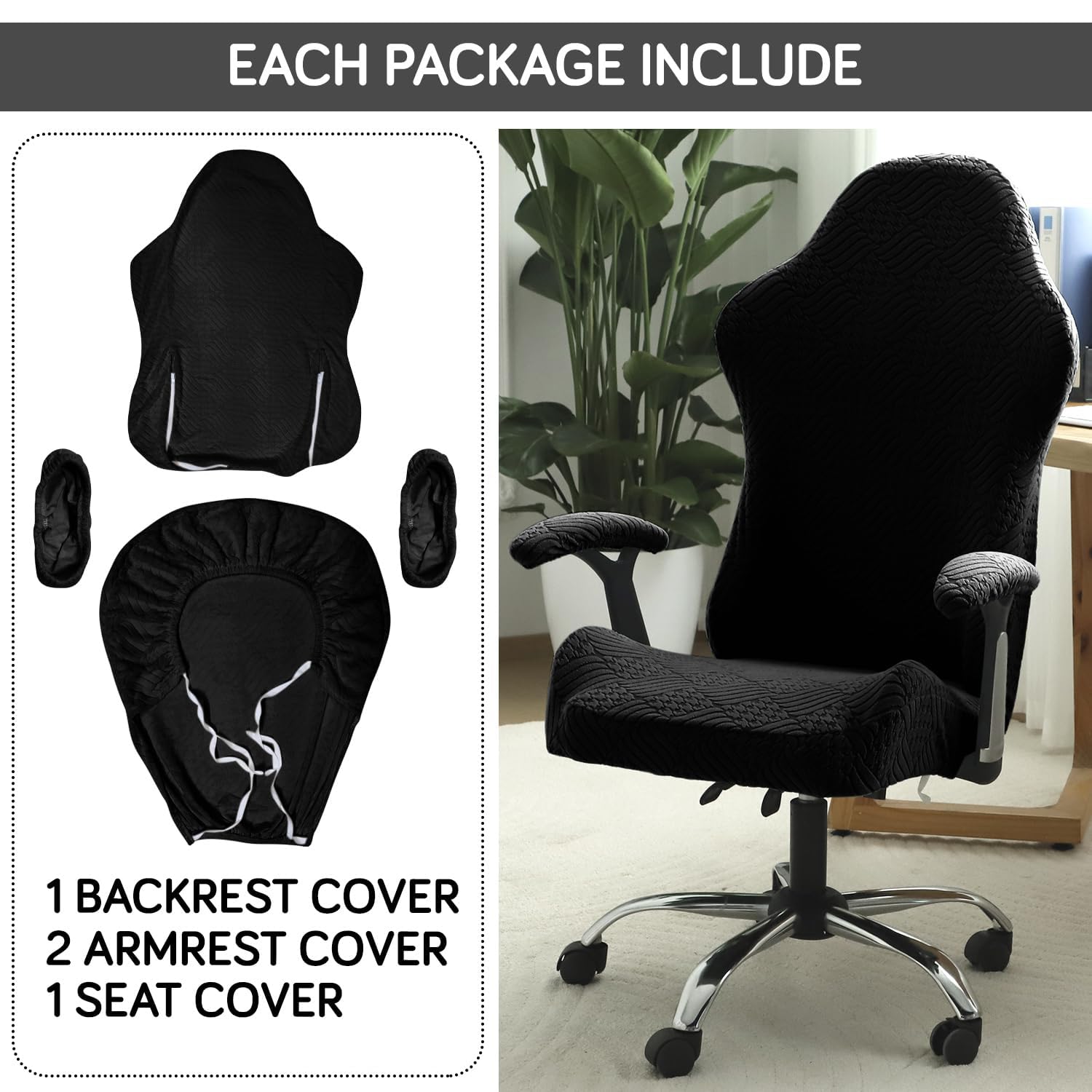 HOKIPO Gaming Chair Cover Elastic Jacquard Computer Rotating Chair Seat Covers Slipcover, Black (NEW-AR-5366-BLK) 1