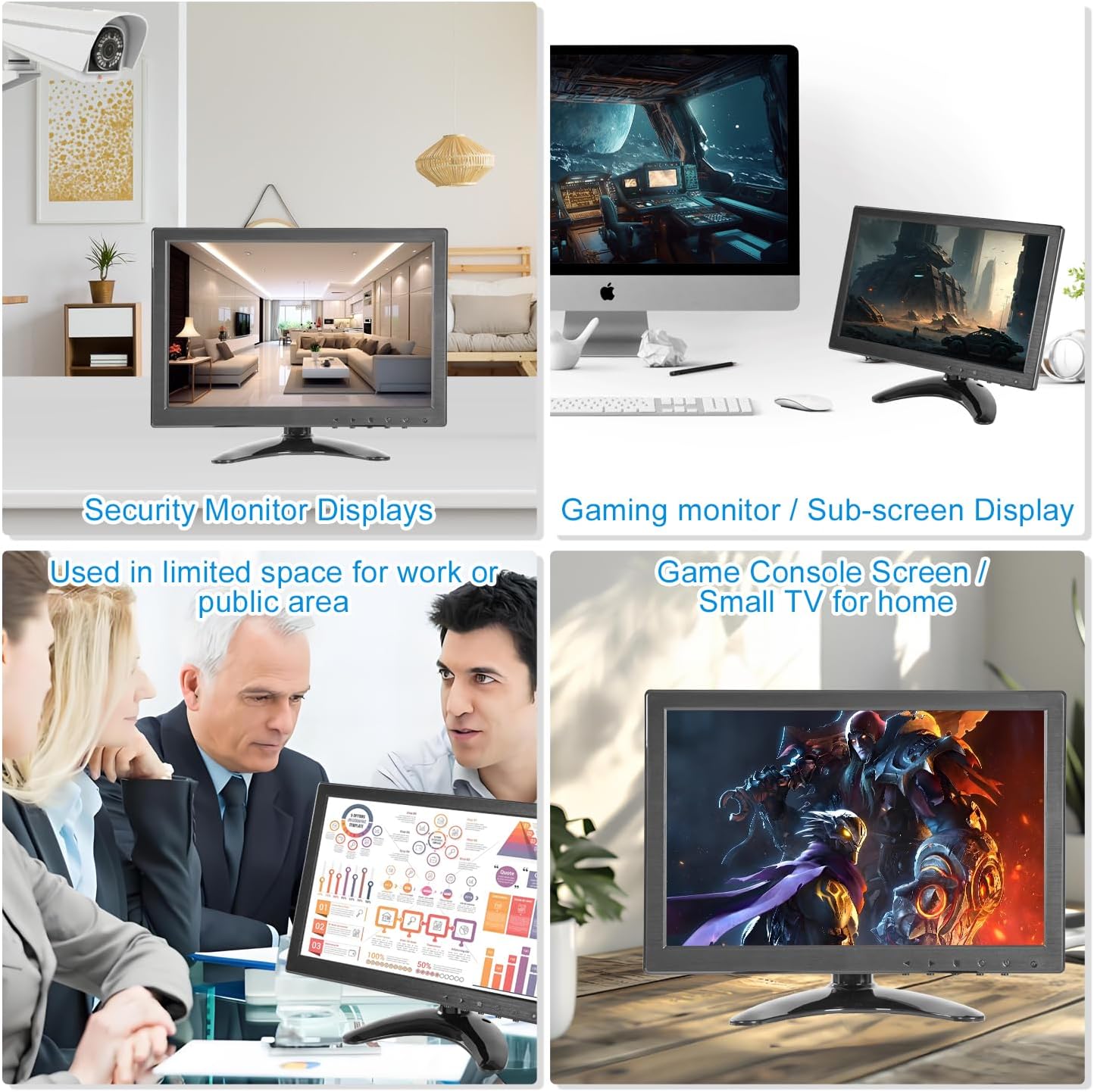 10 inch FHD Small IPS Monitor LCD Display Screen 1920x1200 60Hz 16:10 with BNC VGA AV Input Built-in Lounspeakers for CCTV Security Camera DVR PC STB Game Console