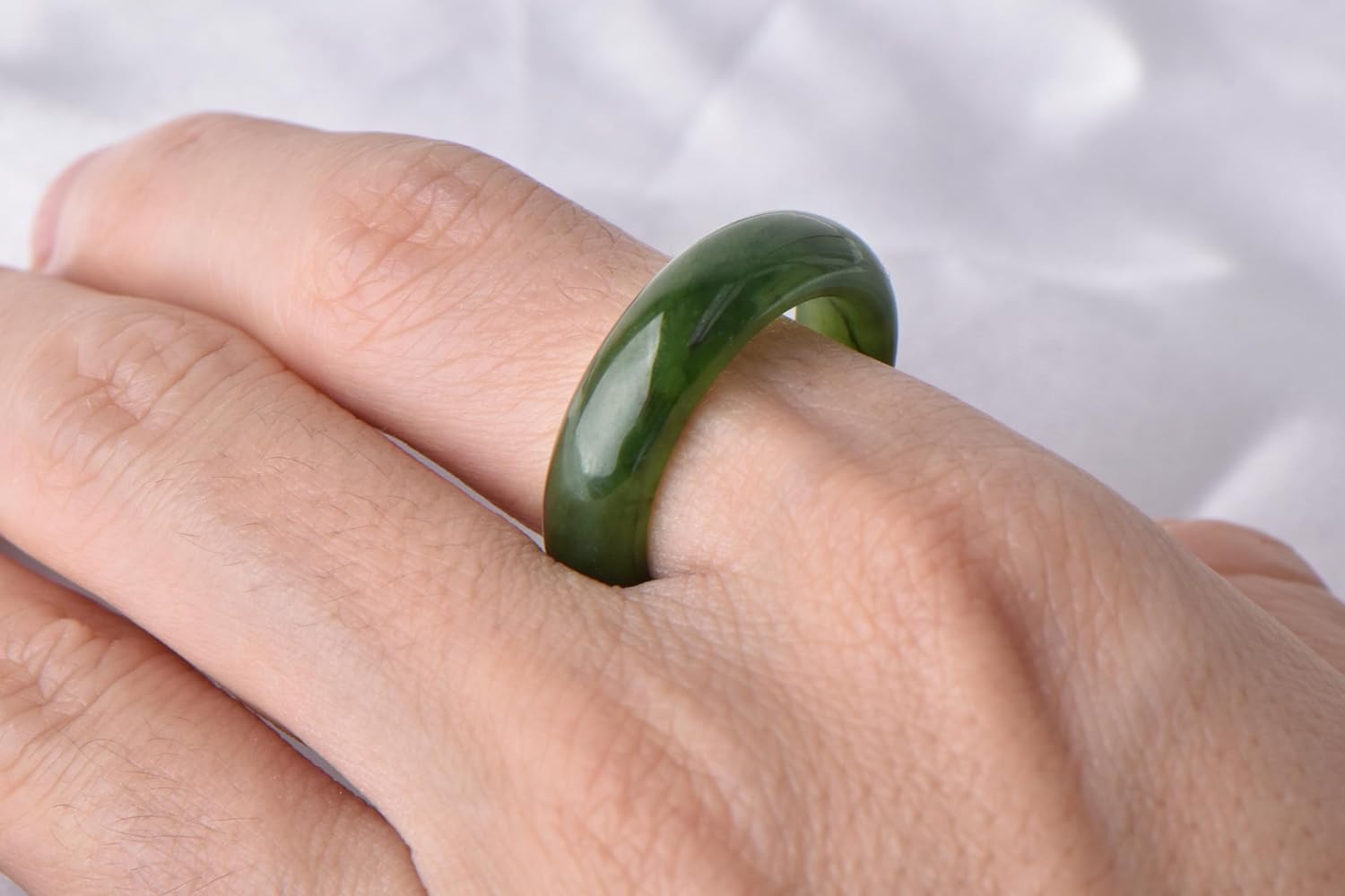 5-6mm 7-8mm Width Natural Hotan Jade Rings Good Luck Jewelry Natural Green Jade FengShui Ring for Women Men Unisex with Gift Box