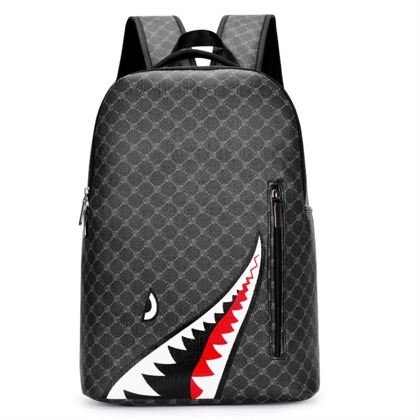 Black PU Leather Backpack School College Bookbag Laptop Bag Men Women Travel Business backpack (Style 2)
