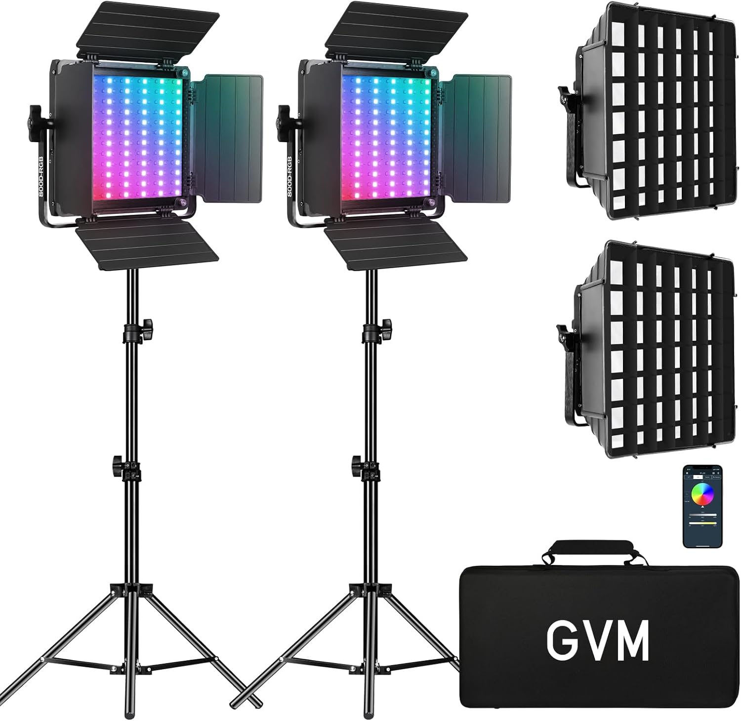 Amazon.com : GVM 800D RGB LED Light Panel, 2 Packs Video Lighting Kit ...