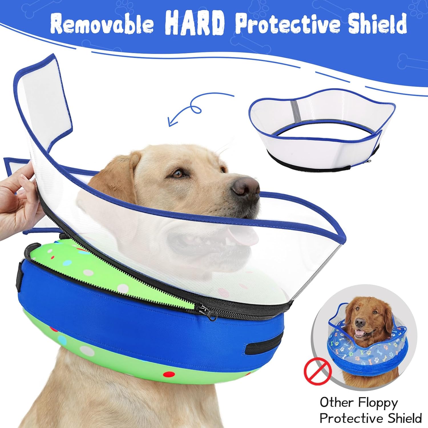 Elevated Inflatable Dog Cone Collar Alternative After Surgery, Dog Donut Collar, Soft Pet Cone to Stop Licking for Small Medium Large Dogs