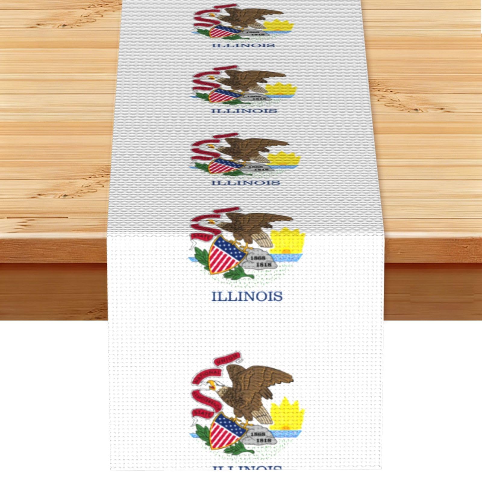 Illinois State Flag Vintage Style Table Runner 13x72in, Soft Printed Centerpieces for Tables, Kitchen, Countertops & Dining Area Home Decor