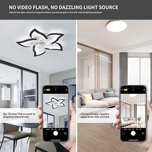 Miniatura 5 de Becailyer Ventilador de techo con luces, 27 pulgadas, 50 W, control remoto de 3 temperaturas de color, luz de ventilador de velocidad de viento de 6