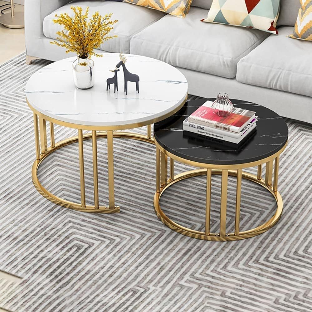 北欧風ネストテーブル 2 点セット（大理石調 / ゴールド脚） 北欧風ネストテーブル 2 点セット（大理石調 / ゴールド脚