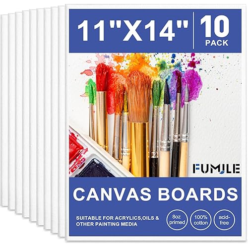 FUMILE Canvases for Painting 11x14 Inch 10 Pack, Canvas Boards for Painting Primed Acid Free Blank Canvas Panels for Oil Paint, Watercolor, Acrylic Paint, Gouache and Tempera.