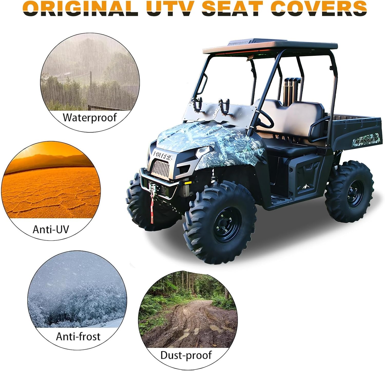 Seat Covers Replacement for 2010-2014 Polaris Ranger 400 500 570 800 MIDSIZE Crew EV UTV, Thickness Waterproof Lower Bottom and Back UTV Seat Covers