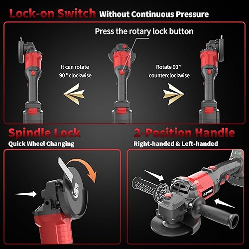 Miniatura 3 de NAWIN Kit de amoladora angular inalámbrica, 20 V 4 pulgadas, amoladora de velocidad variable, batería de iones de litio de 2 × 4.0Ah y cargador