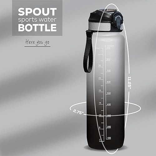 Miniatura 6 de Botella de agua deportiva motivacional, botella de agua de 32 onzas con marcador de tiempo, botella de agua de gimnasio de 1 litro, apertura de un