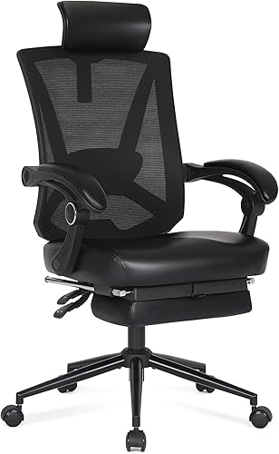 Misolant Silla de oficina ergonómica con reposapiés, silla de escritorio ergonómica con soporte lumbar 2D ajustable, silla de computadora de