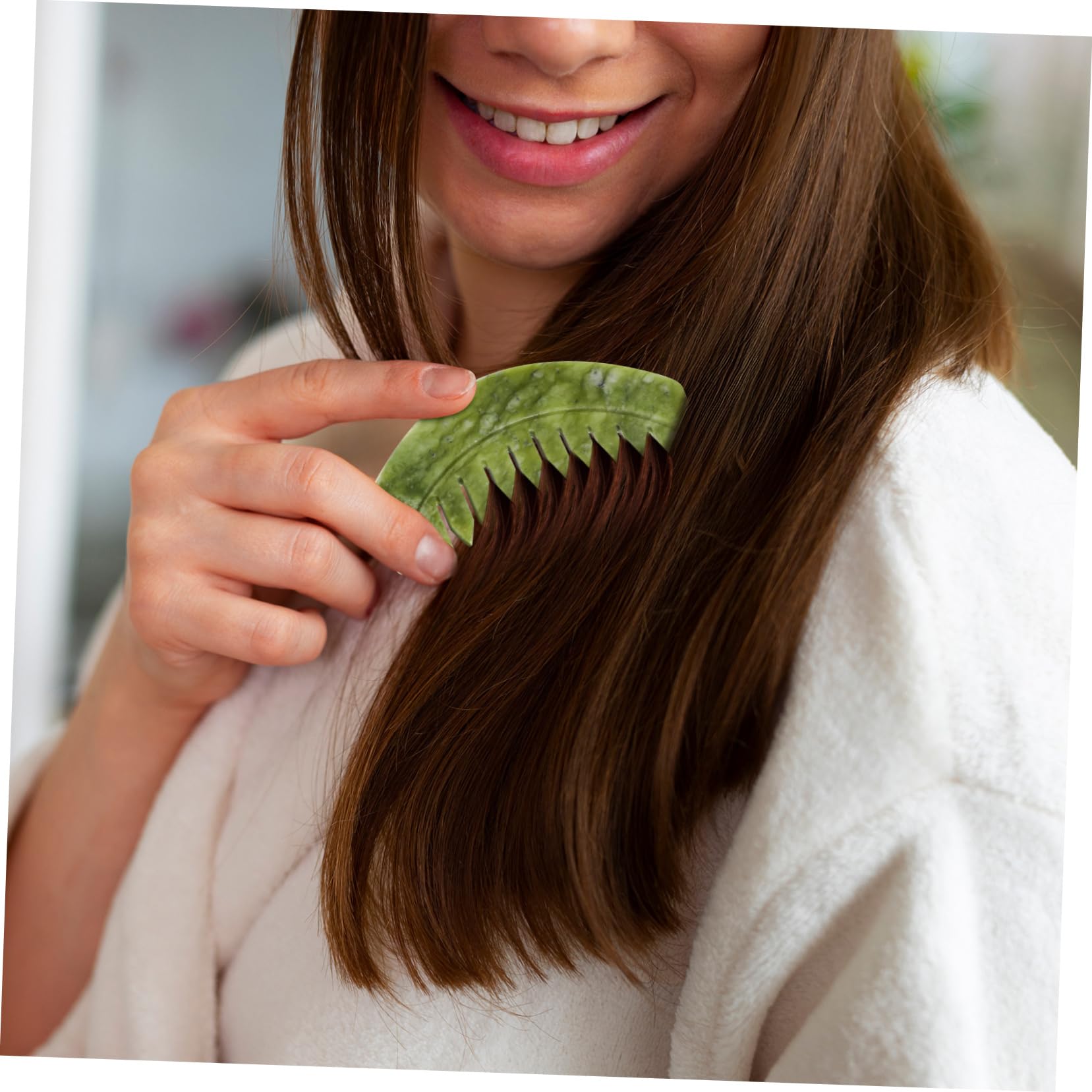 SEWOART 2 Pcs Portable Jade Comb Scalp Massager Jade Comb Hair Head Massage Tool Brush Styling Hair Comb Body Massaging Comb Jade Combs Chime Massage Tools Guasha Comb Natural Jade Green