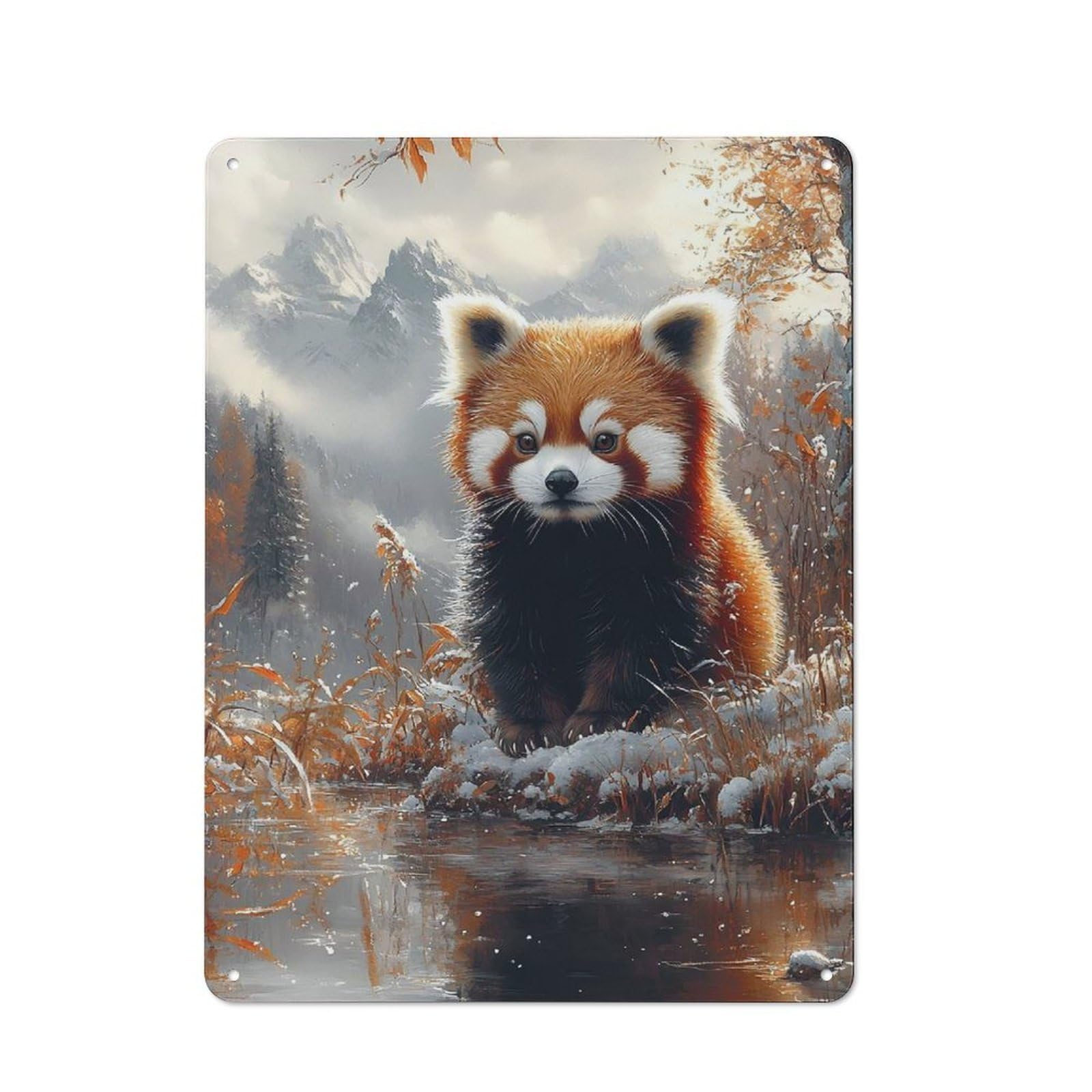 Junmoney Style-9 For Garage Or Workshop, Red Panda In Snowy Forest Rustic Metal Plaque 40X30cm, Suited To Wall Displays In Garages And Tool Rooms