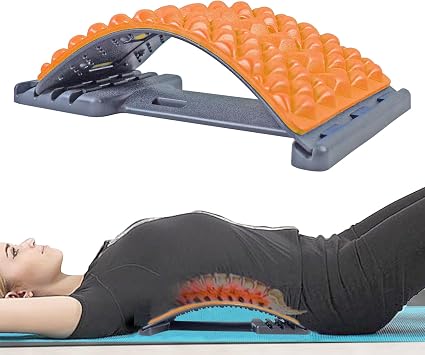 Back Stretcher for Lower Back Pain Relief - 4 Level Adjustable Spine Decompression & Cracking Device, Lumbar Support for Sciatica, Scoliosis and Posture Correction Orange