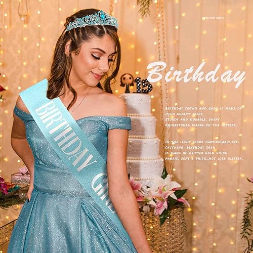 Miniatura 3 de Acenail Corona de cumpleaños para niña, banda de cumpleaños, tiara de cumpleaños para niñas, coronas de cumpleaños con diamantes de imitación para