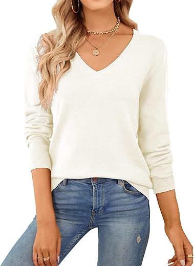 QUALFORT Women's Sweater 100% Cotton Soft Knit Pullover Tops